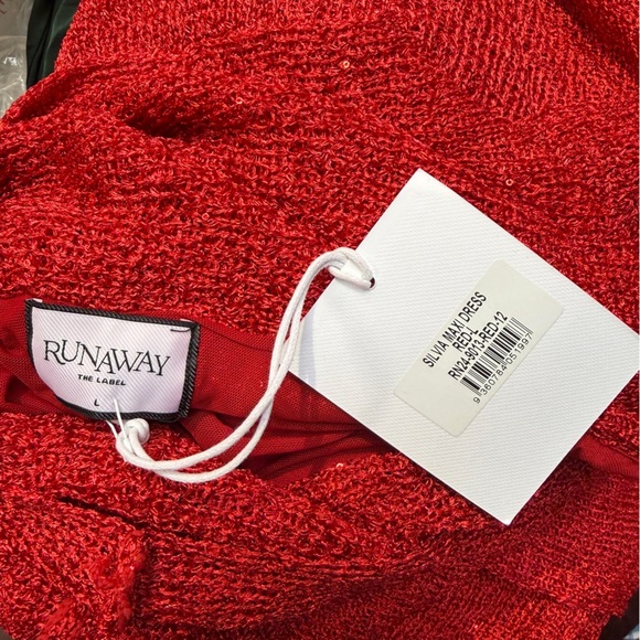 Runaway The Label Silvia Maxi Dress Red knit One-Shoulder gown Revolve NWT L - Picture 9 of 10